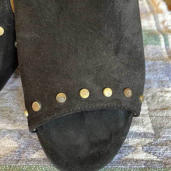 Basaco Black Suede Peep Toe Heeled Slides 39 Made in Spain - Picture 2 of 8